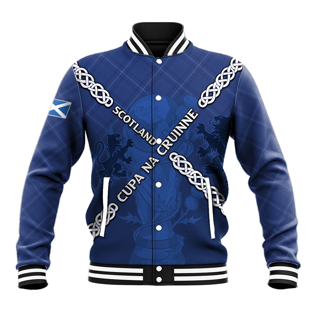 Custom Scotland Football Baseball Jacket Saltire Celtic Knot Lion Rampant
