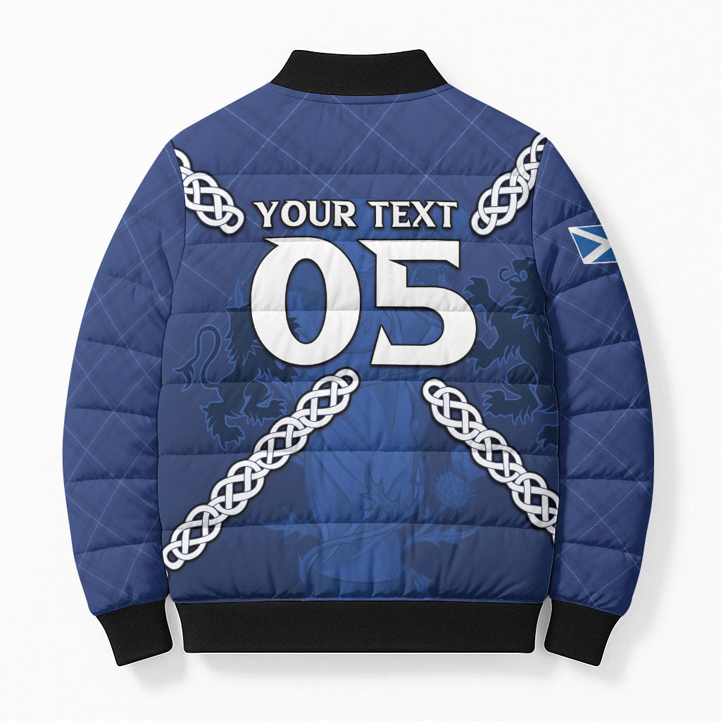 Custom Scotland Football Bomber Puffer Jacket Saltire Celtic Knot Lion Rampant