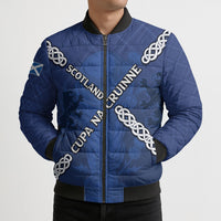Custom Scotland Football Bomber Puffer Jacket Saltire Celtic Knot Lion Rampant