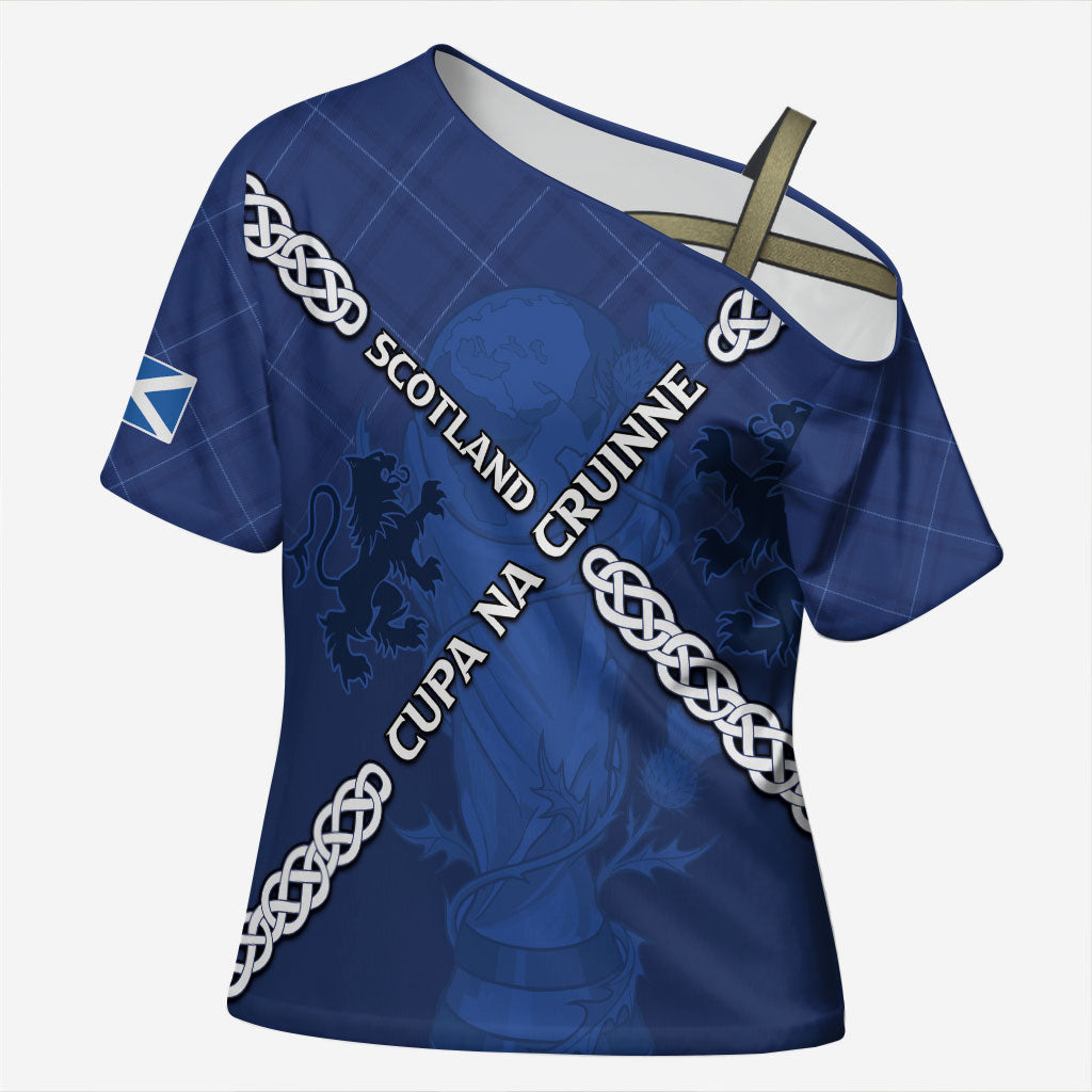 Custom Scotland Football Cross Shoulder Shirt Saltire Celtic Knot Lion Rampant