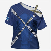 Custom Scotland Football Cross Shoulder Shirt Saltire Celtic Knot Lion Rampant
