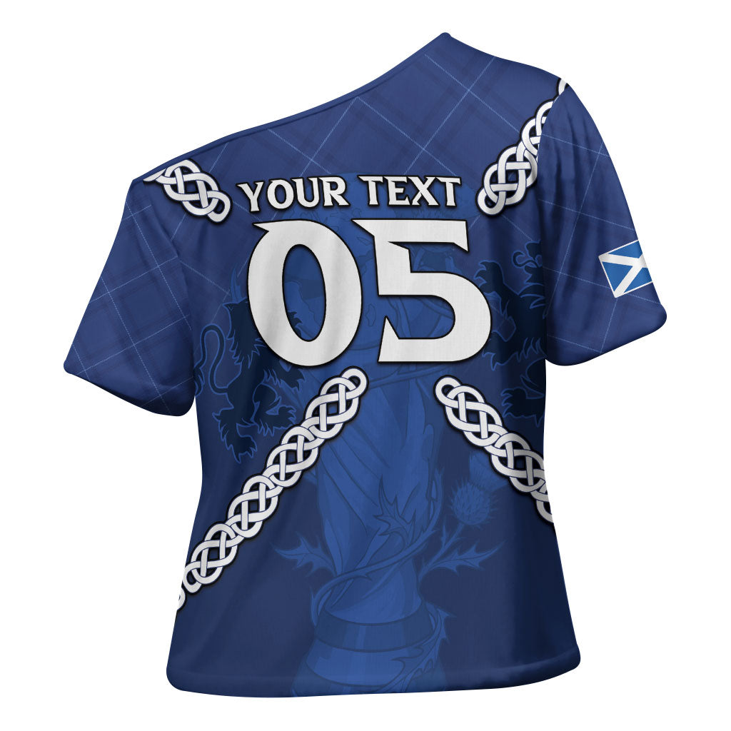Custom Scotland Football Cross Shoulder Shirt Saltire Celtic Knot Lion Rampant