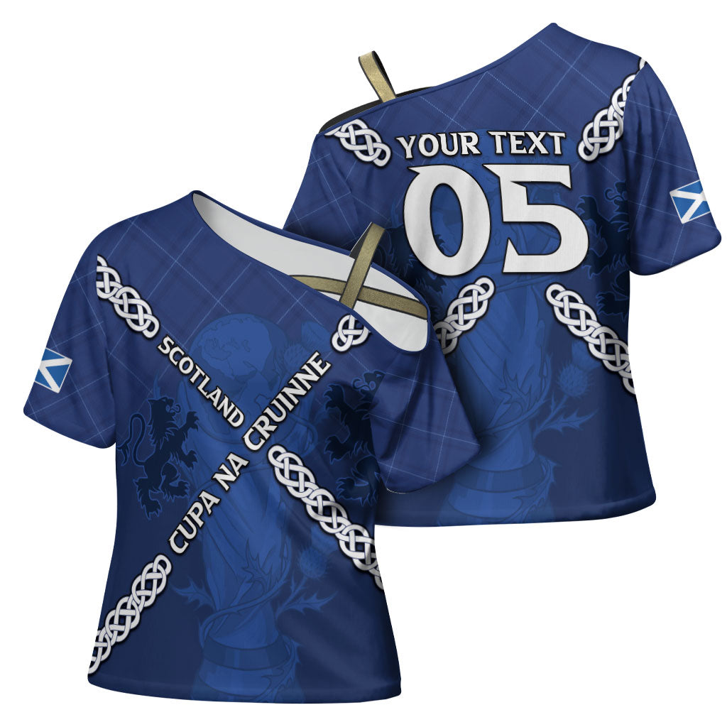 Custom Scotland Football Cross Shoulder Shirt Saltire Celtic Knot Lion Rampant