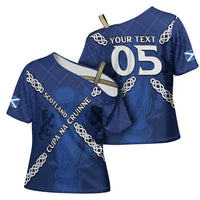 Custom Scotland Football Cross Shoulder Shirt Saltire Celtic Knot Lion Rampant