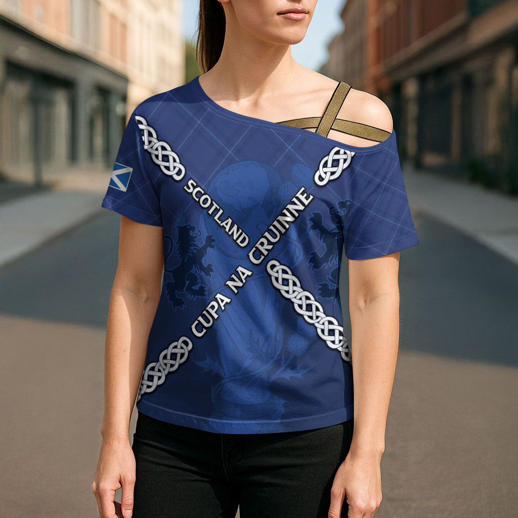 Custom Scotland Football Cross Shoulder Shirt Saltire Celtic Knot Lion Rampant
