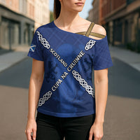 Custom Scotland Football Cross Shoulder Shirt Saltire Celtic Knot Lion Rampant