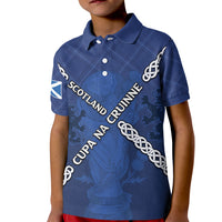 Custom Scotland Football Kid Polo Shirt Saltire Celtic Knot Lion Rampant