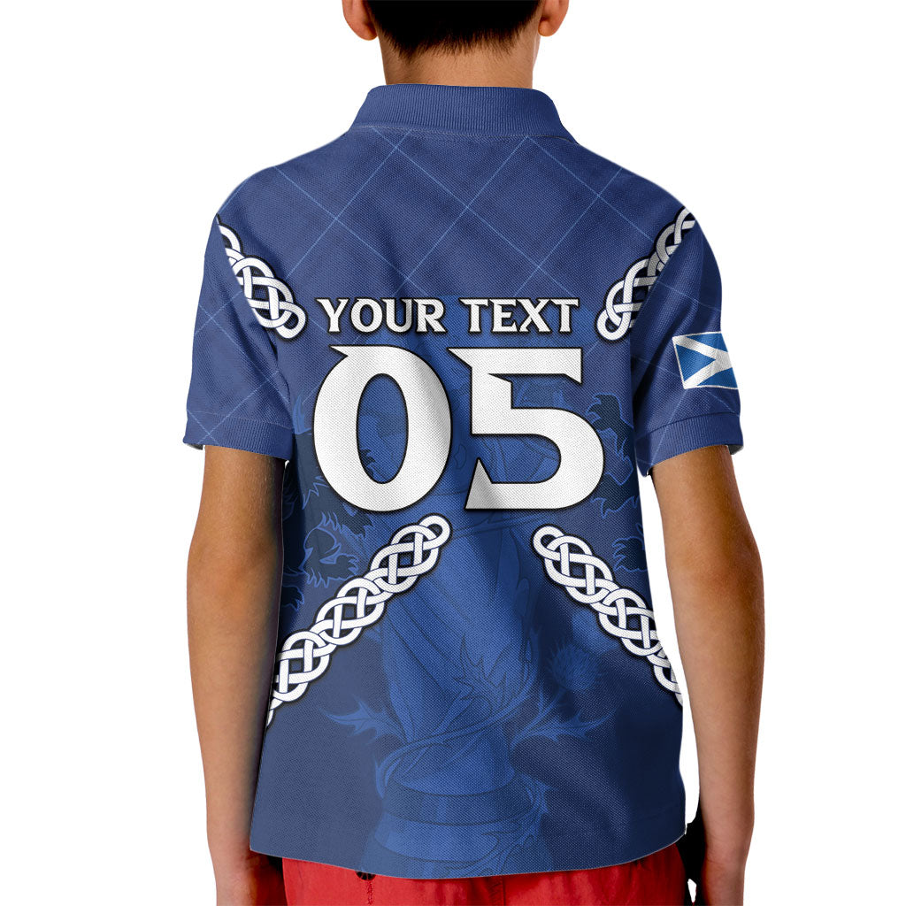 Custom Scotland Football Kid Polo Shirt Saltire Celtic Knot Lion Rampant