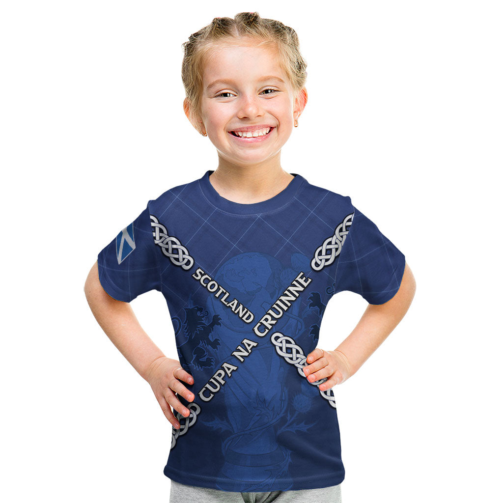 Custom Scotland Football Kid T Shirt Saltire Celtic Knot Lion Rampant