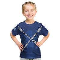 Custom Scotland Football Kid T Shirt Saltire Celtic Knot Lion Rampant
