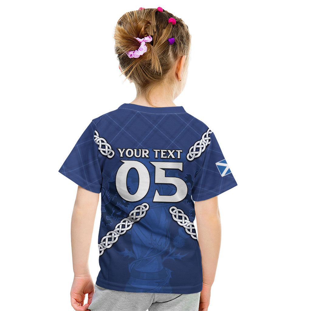 Custom Scotland Football Kid T Shirt Saltire Celtic Knot Lion Rampant