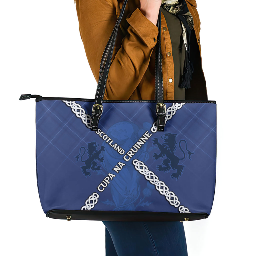 Scotland Football Leather Tote Bag Saltire Celtic Knot Lion Rampant