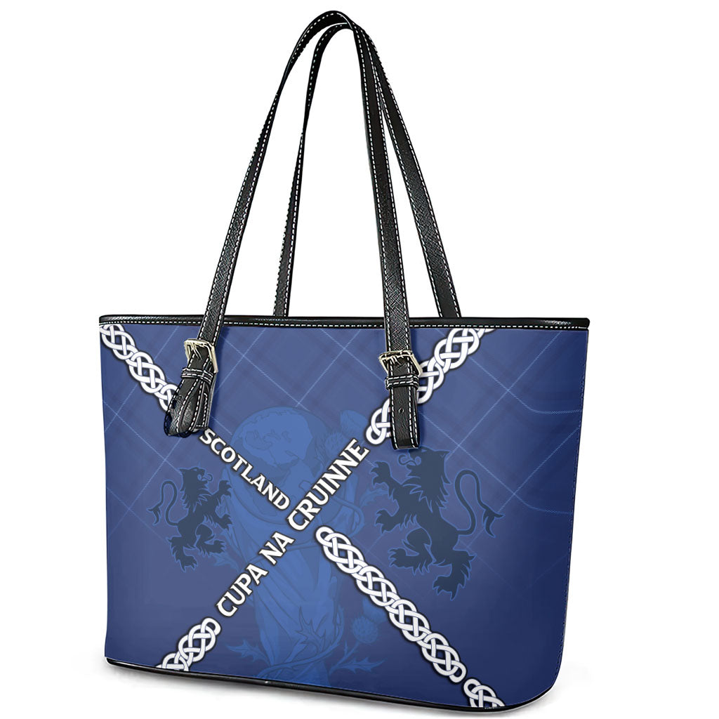 Scotland Football Leather Tote Bag Saltire Celtic Knot Lion Rampant