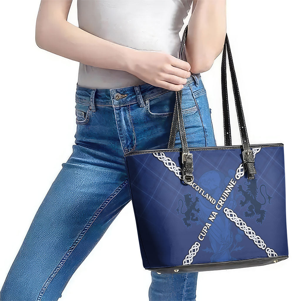 Scotland Football Leather Tote Bag Saltire Celtic Knot Lion Rampant