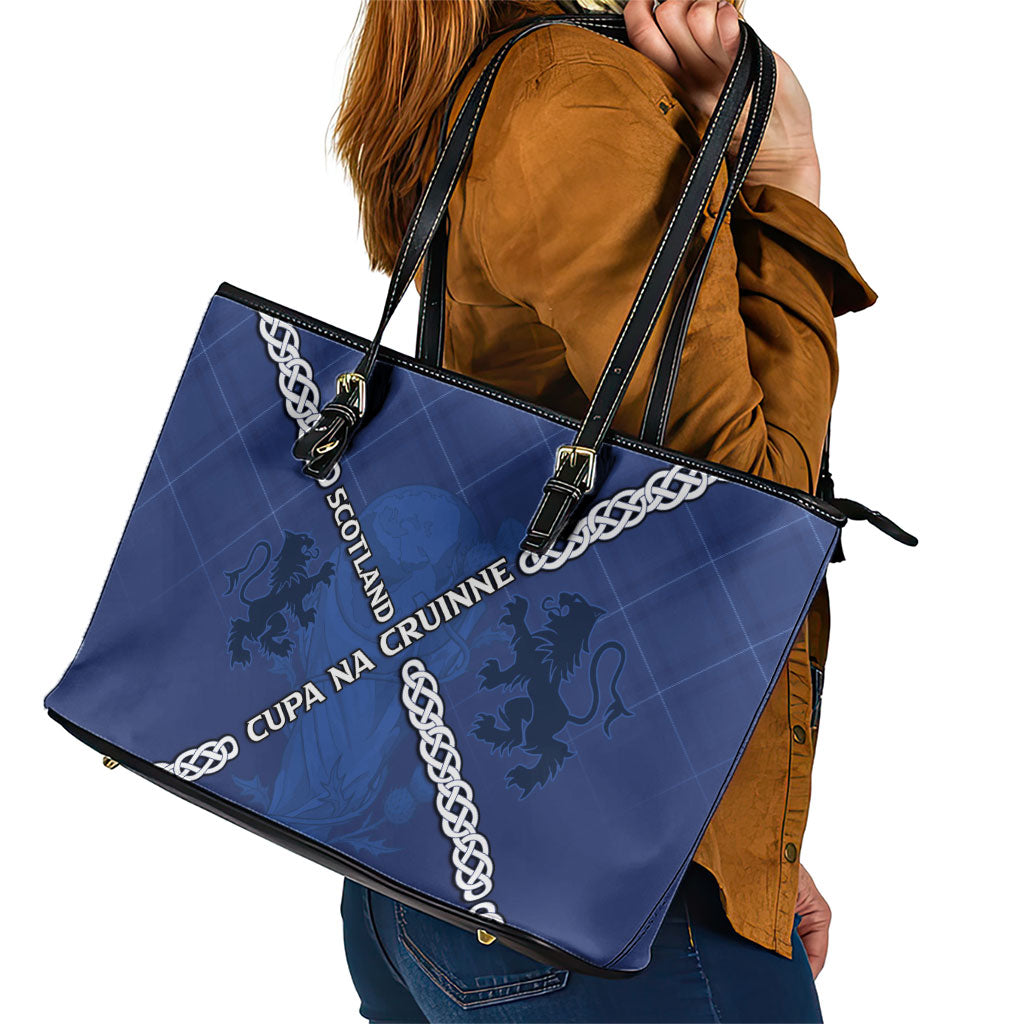 Scotland Football Leather Tote Bag Saltire Celtic Knot Lion Rampant