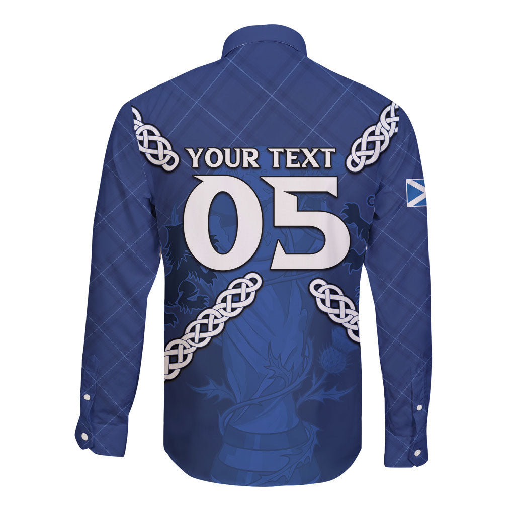 Custom Scotland Football Long Sleeve Button Shirt Saltire Celtic Knot Lion Rampant