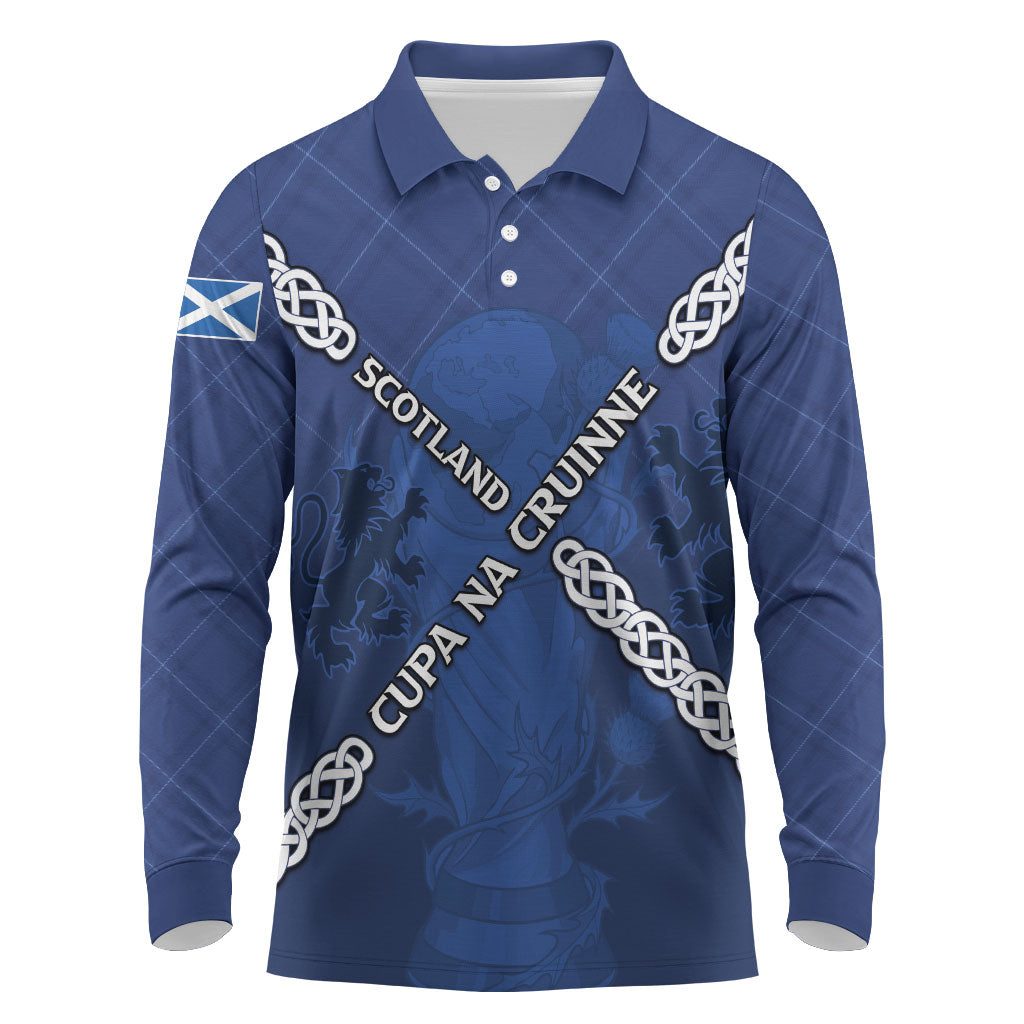 Custom Scotland Football Long Sleeve Polo Shirt Saltire Celtic Knot Lion Rampant