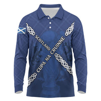 Custom Scotland Football Long Sleeve Polo Shirt Saltire Celtic Knot Lion Rampant