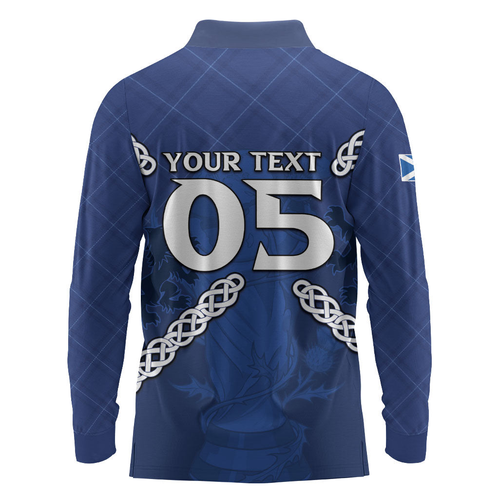 Custom Scotland Football Long Sleeve Polo Shirt Saltire Celtic Knot Lion Rampant