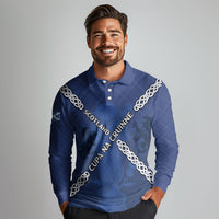 Custom Scotland Football Long Sleeve Polo Shirt Saltire Celtic Knot Lion Rampant