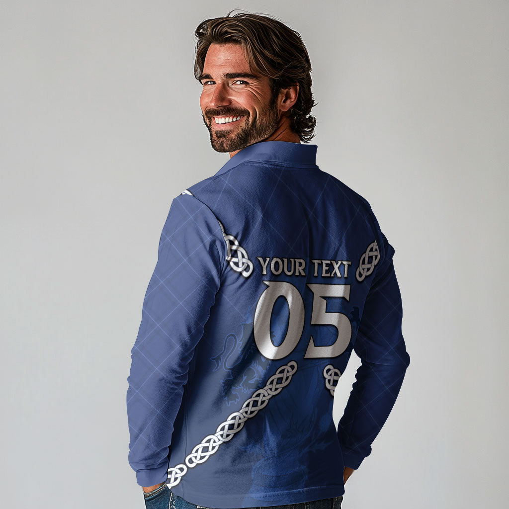 Custom Scotland Football Long Sleeve Polo Shirt Saltire Celtic Knot Lion Rampant