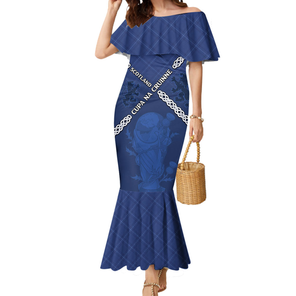 Custom Scotland Football Mermaid Dress Saltire Celtic Knot Lion Rampant