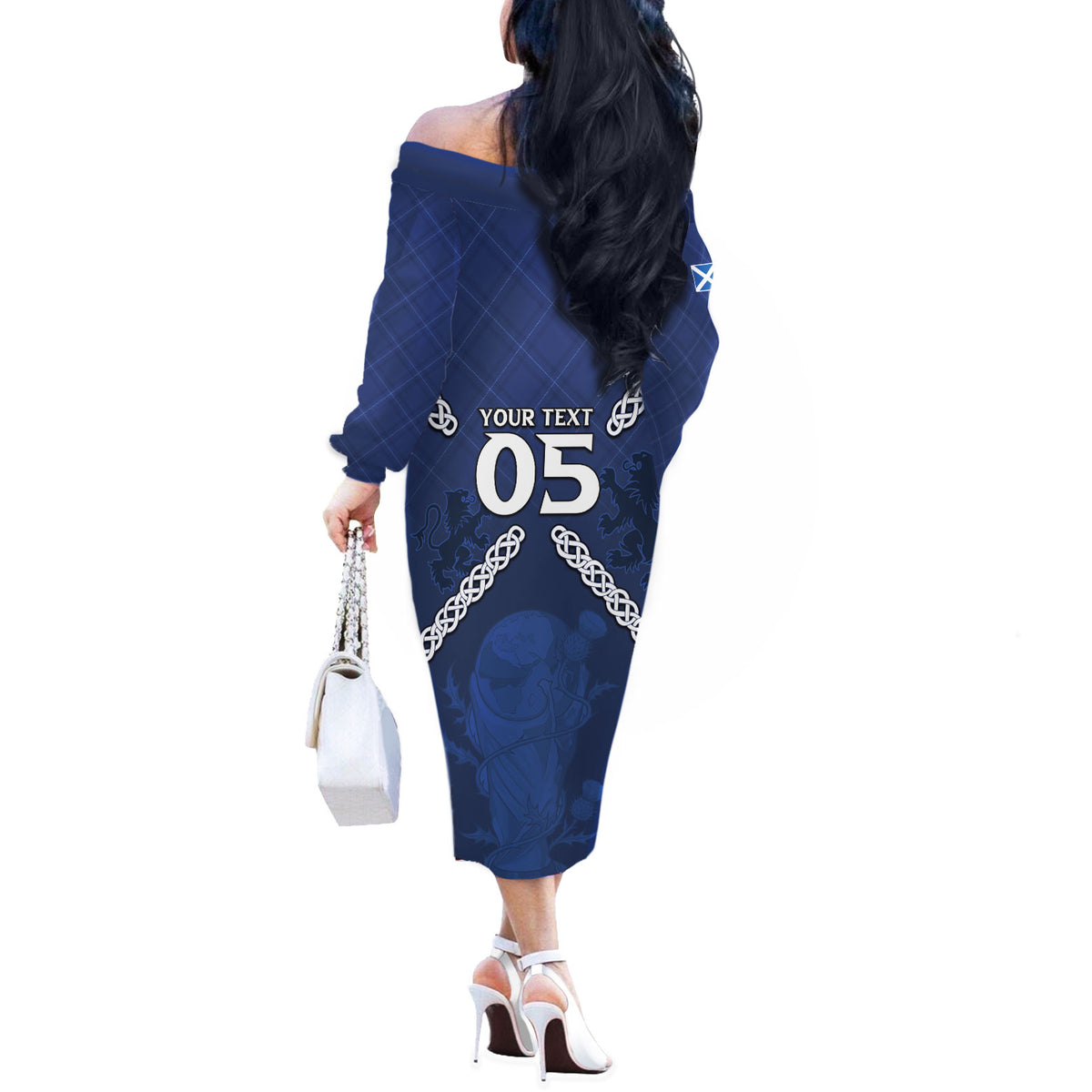 Custom Scotland Football Off The Shoulder Long Sleeve Dress Saltire Celtic Knot Lion Rampant