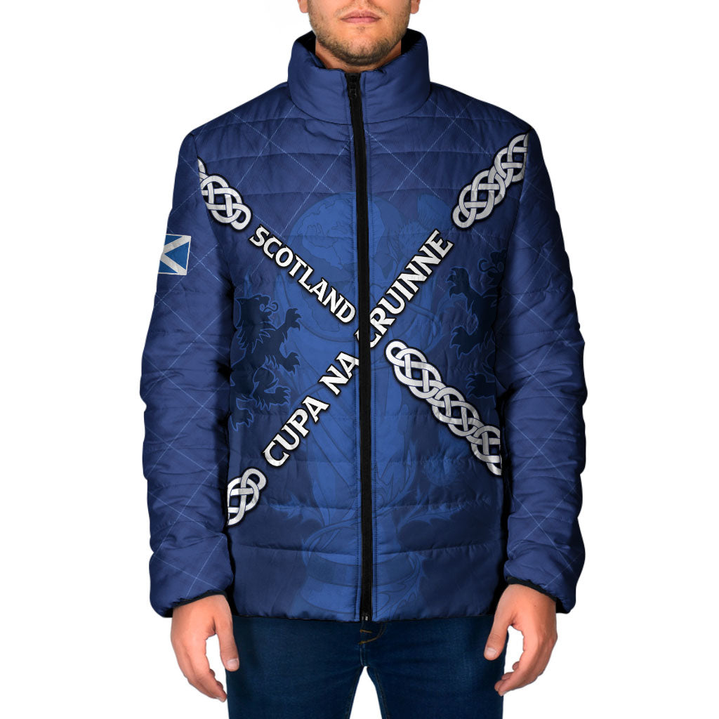 Custom Scotland Football Padded Jacket Saltire Celtic Knot Lion Rampant
