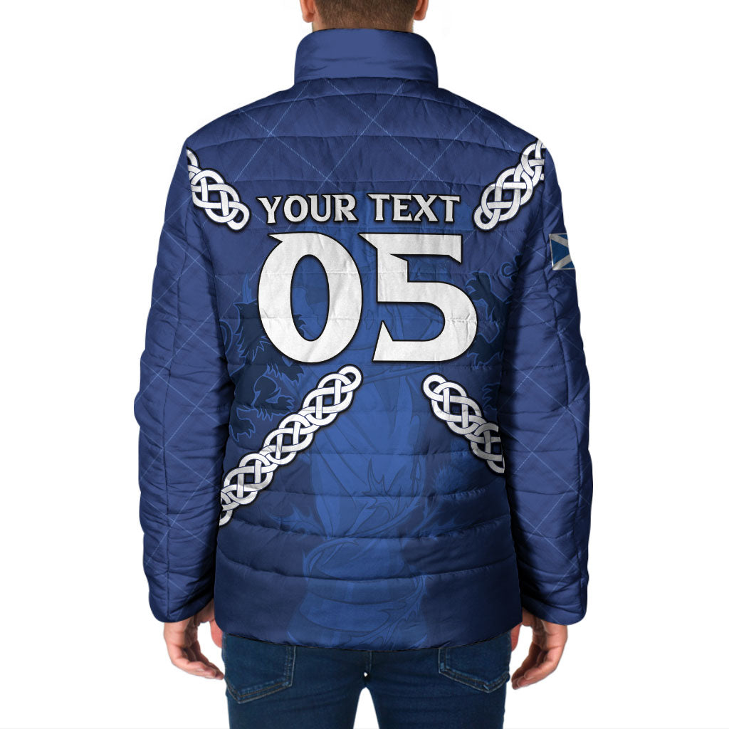 Custom Scotland Football Padded Jacket Saltire Celtic Knot Lion Rampant