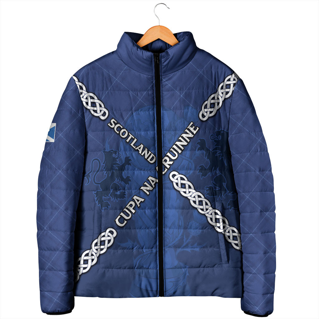 Custom Scotland Football Padded Jacket Saltire Celtic Knot Lion Rampant