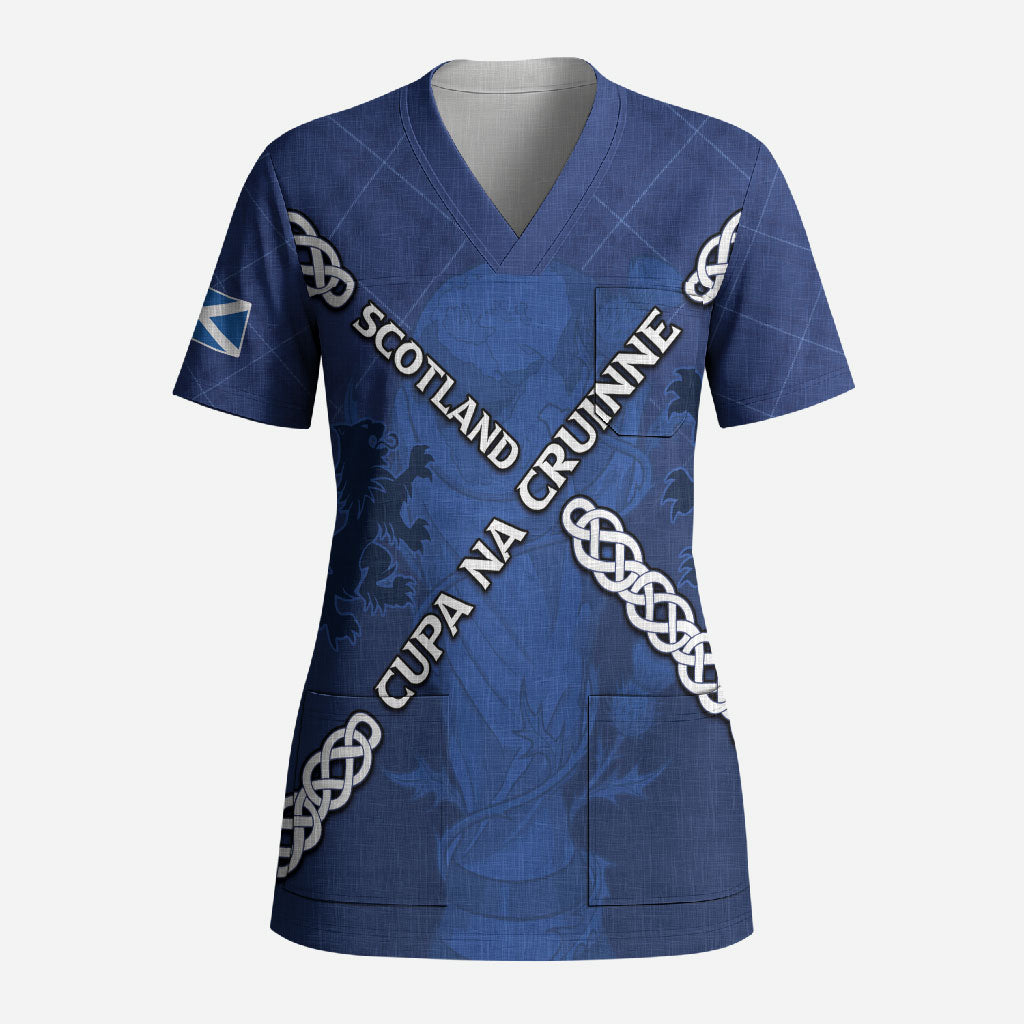 Custom Scotland Football Scrub Top Saltire Celtic Knot Lion Rampant