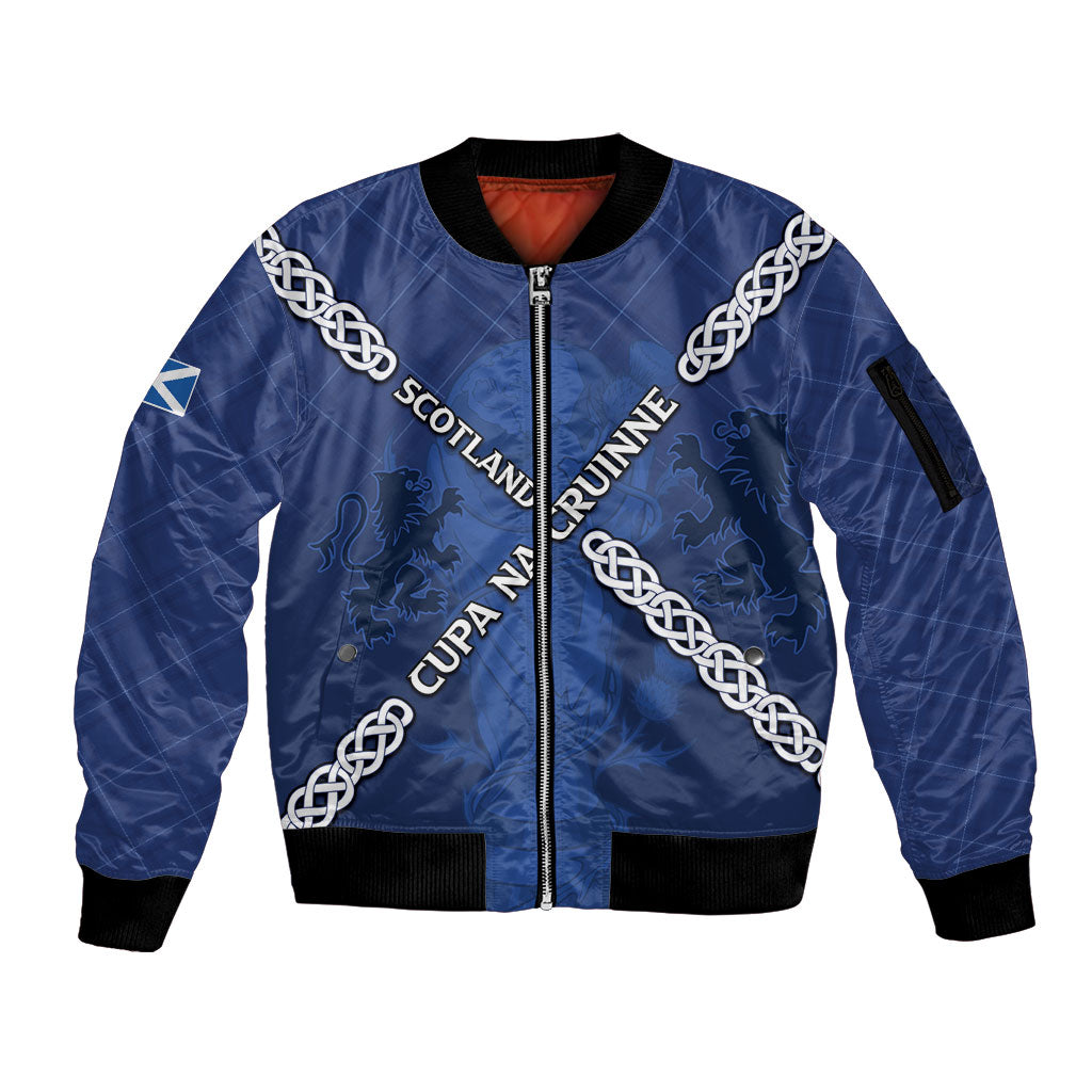 Custom Scotland Football Sleeve Zip Bomber Jacket Saltire Celtic Knot Lion Rampant