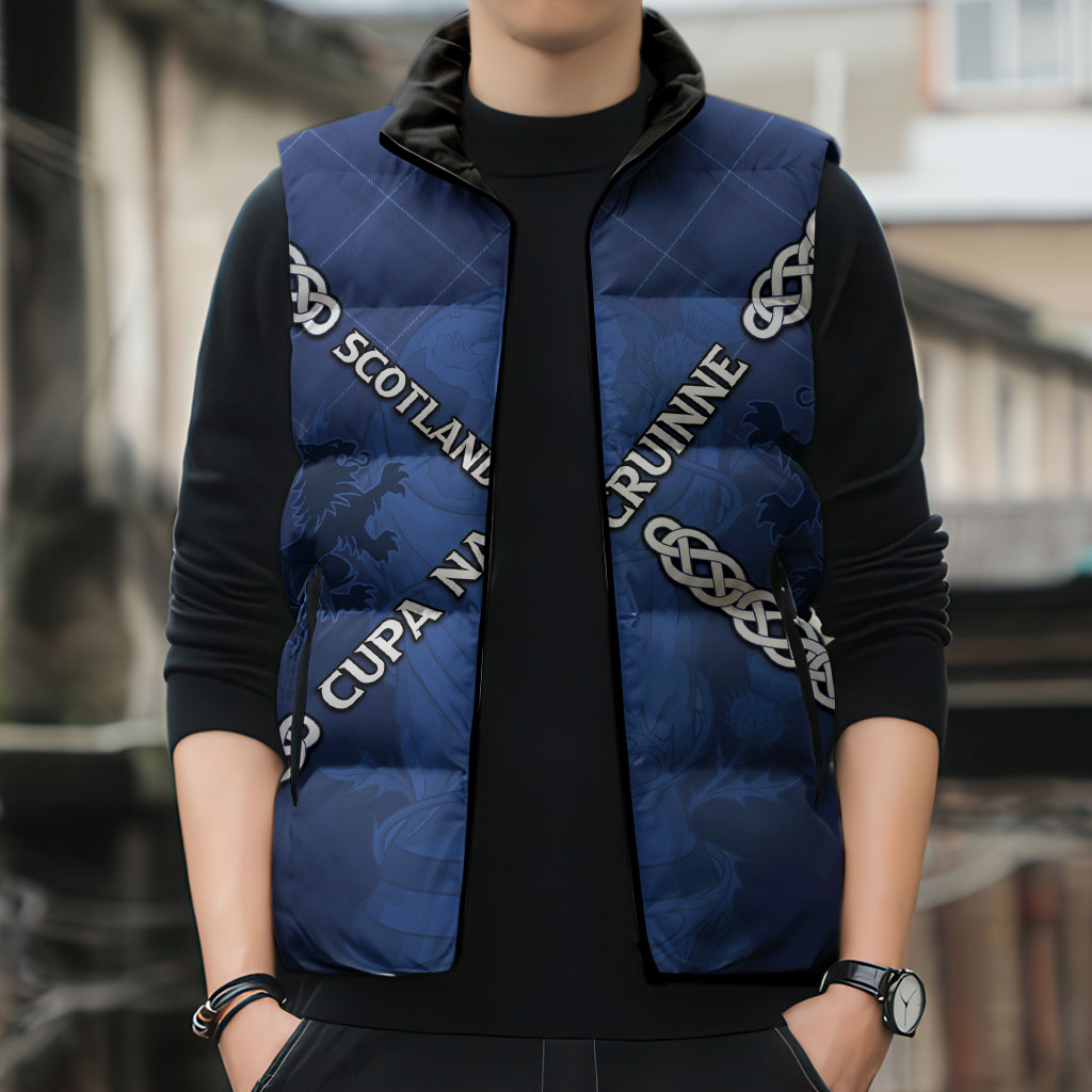 Custom Scotland Football Sleeveless Puffer Jacket Saltire Celtic Knot Lion Rampant