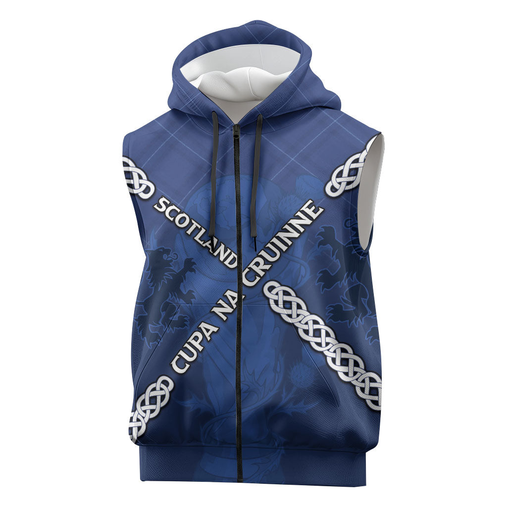 Custom Scotland Football Sleeveless Zip Hoodie Saltire Celtic Knot Lion Rampant
