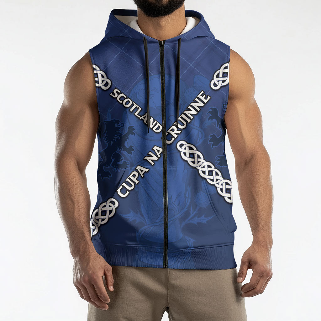 Custom Scotland Football Sleeveless Zip Hoodie Saltire Celtic Knot Lion Rampant