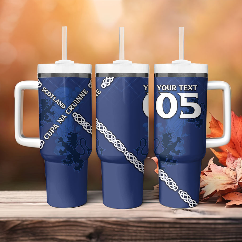 Custom Scotland Football Tumbler With Handle Saltire Celtic Knot Lion Rampant
