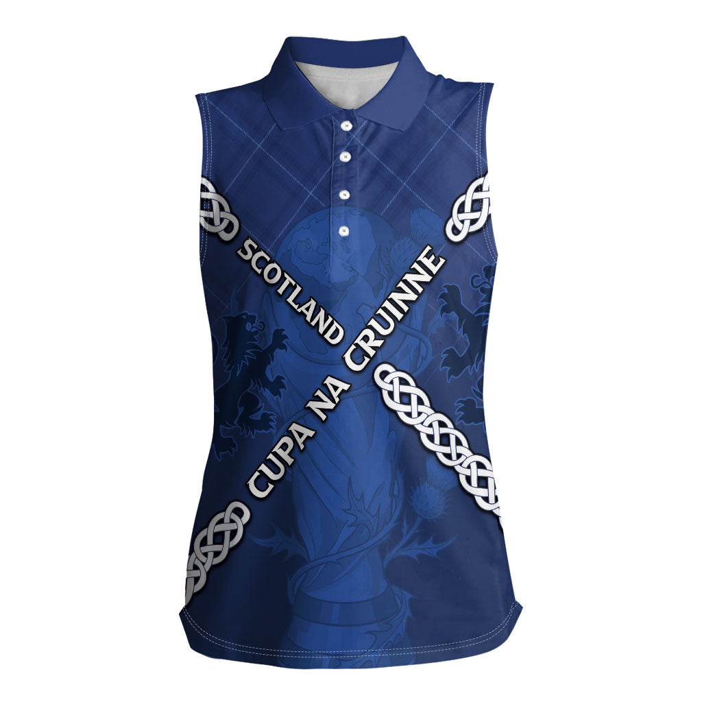Custom Scotland Football Women Sleeveless Polo Shirt Saltire Celtic Knot Lion Rampant
