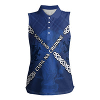 Custom Scotland Football Women Sleeveless Polo Shirt Saltire Celtic Knot Lion Rampant