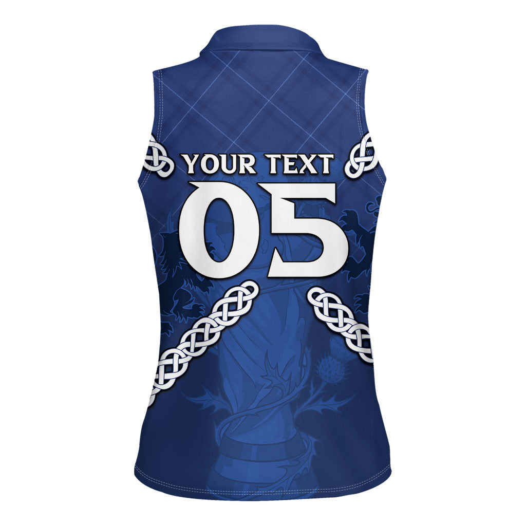 Custom Scotland Football Women Sleeveless Polo Shirt Saltire Celtic Knot Lion Rampant
