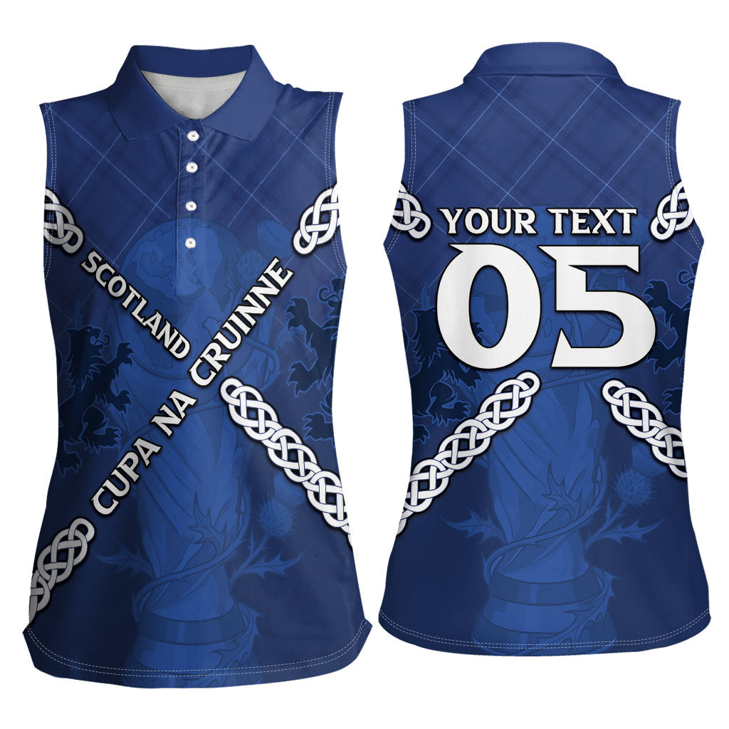 Custom Scotland Football Women Sleeveless Polo Shirt Saltire Celtic Knot Lion Rampant