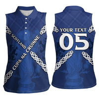 Custom Scotland Football Women Sleeveless Polo Shirt Saltire Celtic Knot Lion Rampant