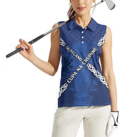 Custom Scotland Football Women Sleeveless Polo Shirt Saltire Celtic Knot Lion Rampant