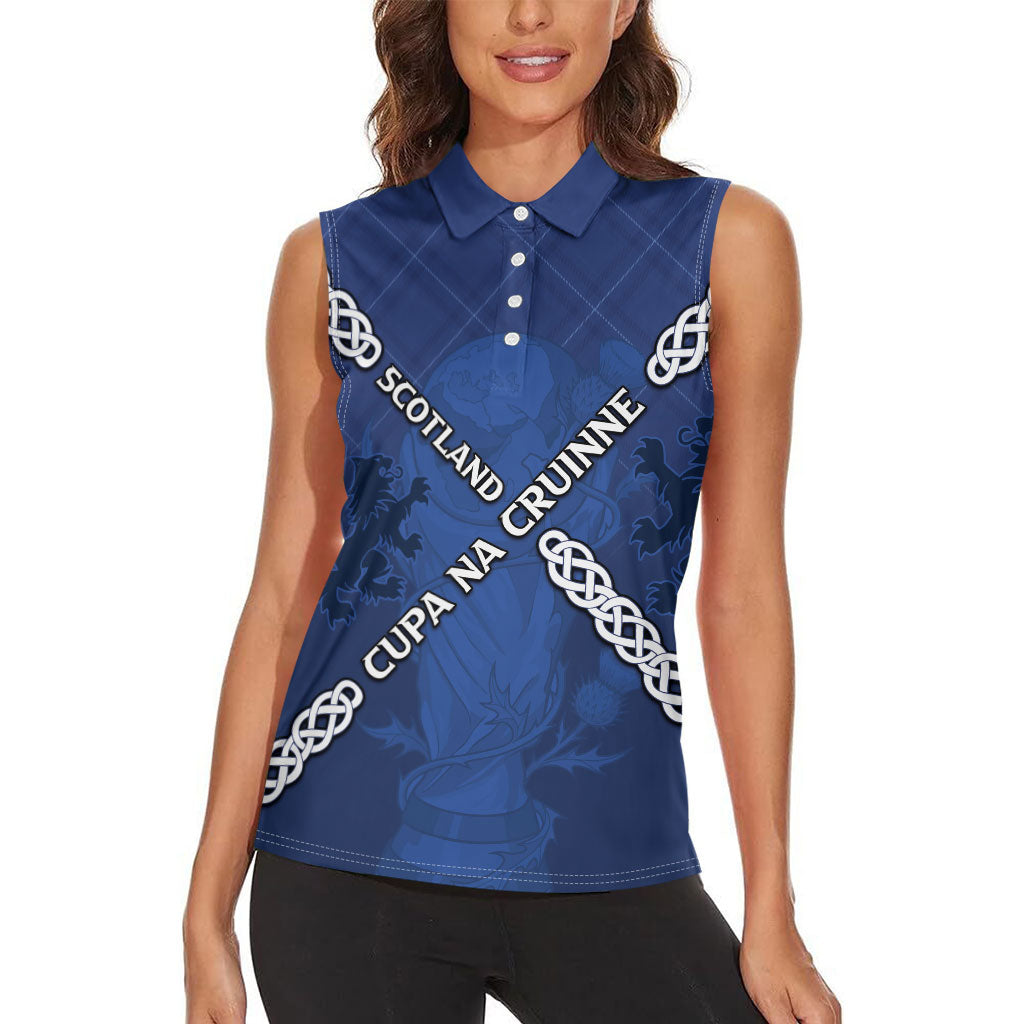 Custom Scotland Football Women Sleeveless Polo Shirt Saltire Celtic Knot Lion Rampant