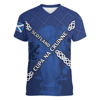 Custom Scotland Football Women V-Neck T-Shirt Saltire Celtic Knot Lion Rampant