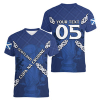 Custom Scotland Football Women V-Neck T-Shirt Saltire Celtic Knot Lion Rampant