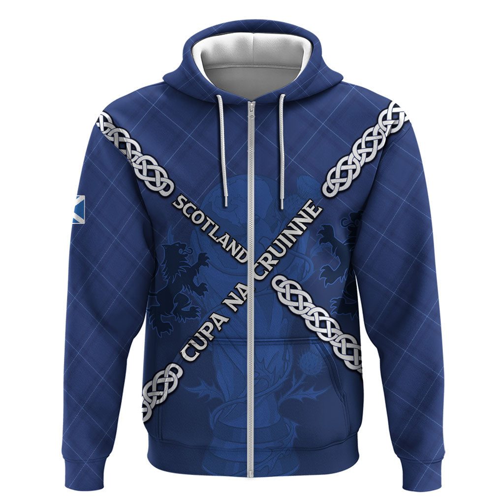 Custom Scotland Football Zip Hoodie Saltire Celtic Knot Lion Rampant