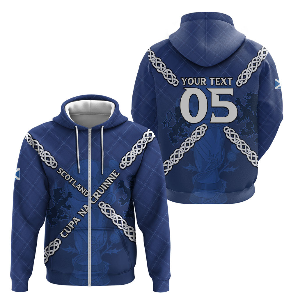 Custom Scotland Football Zip Hoodie Saltire Celtic Knot Lion Rampant