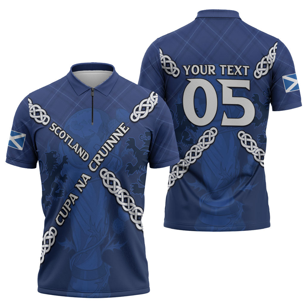 Custom Scotland Football Zipper Polo Shirt Saltire Celtic Knot Lion Rampant