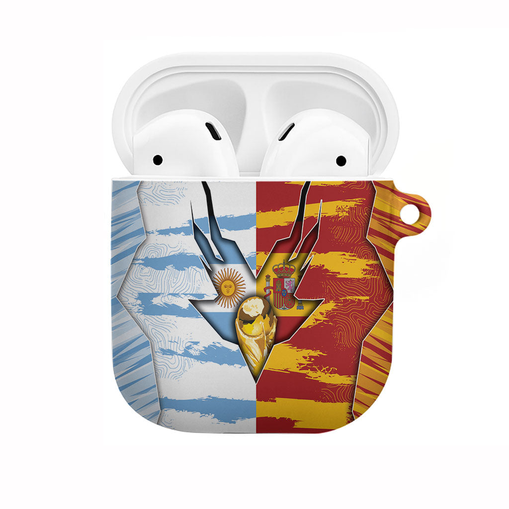 Argentina And Spain Football AirPods Case Split Flag Golden Trophy Grunge
