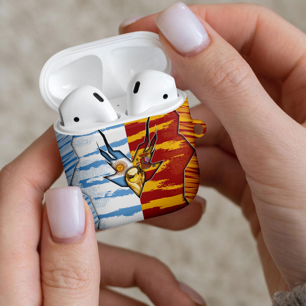 Argentina And Spain Football AirPods Case Split Flag Golden Trophy Grunge